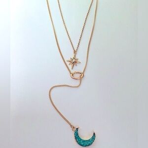 Stacked star & moon necklace with extender.